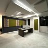 Green and textured acoustic wall panels in a private office